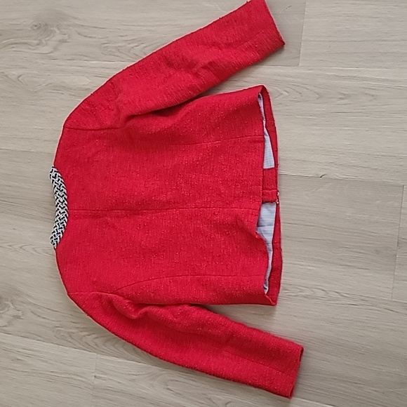 Talbots Tweed Jacket Tipped Red Blue Embroidered Trim 12 Petite preppy old money - Picture 8 of 8